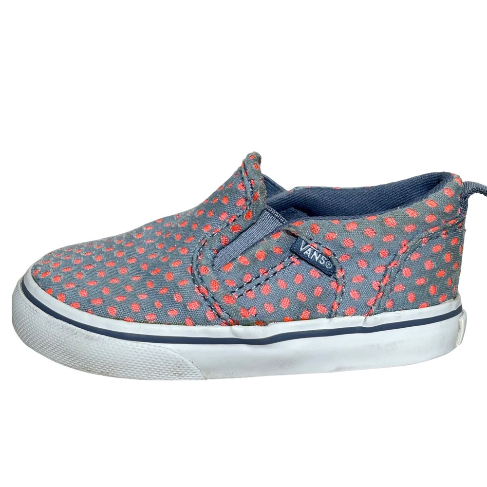 Vans Baby Girls Slip On Shoes Gray Pink Polka Dot‎ 5 Sneakers